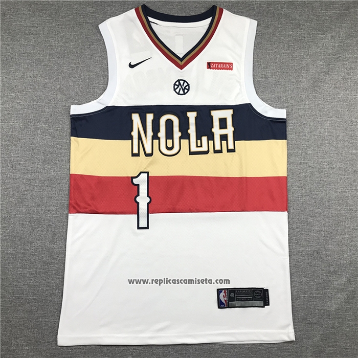Camiseta New Orleans Pelicans Zion Williamson #1 Earned 2019-20 Blanco
